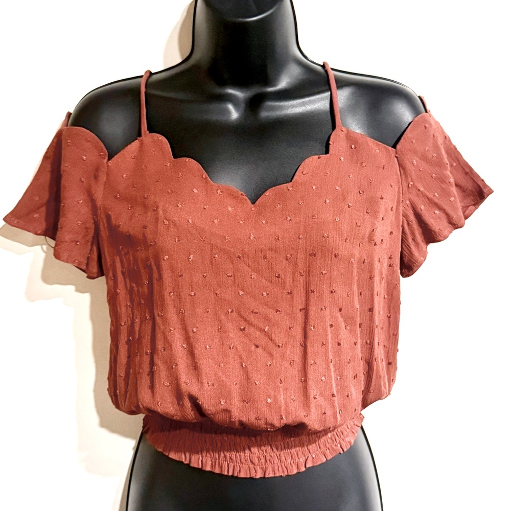 Monteau, Scalloped, Rust Colored, Women's Top, Size XS